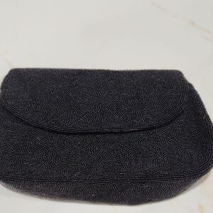 Black Minimalist Clutch with Curved Flap